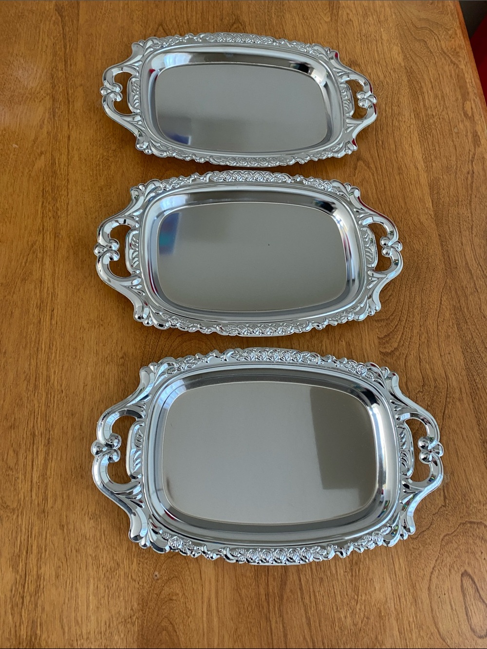 Set of 3 Decorative Silver tone Trays - Small